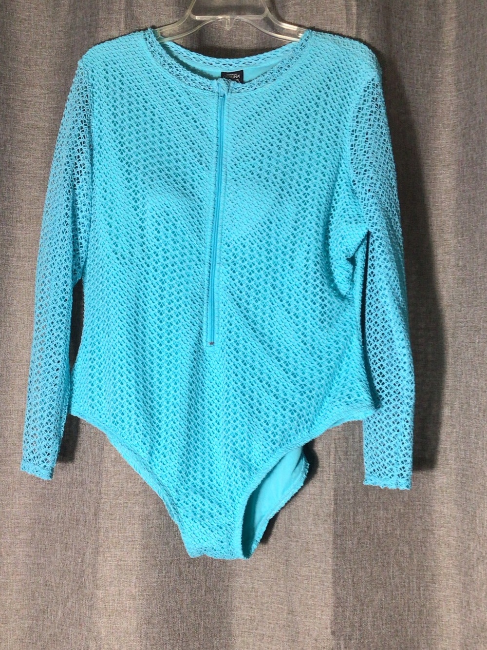 Long-Sleeve One-Piece Swim Suit in Aqua Blue